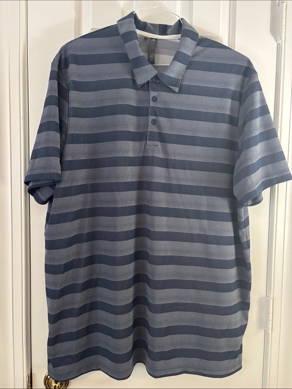 adidas Men’s Blue and Light Blue Striped Polo Shirt